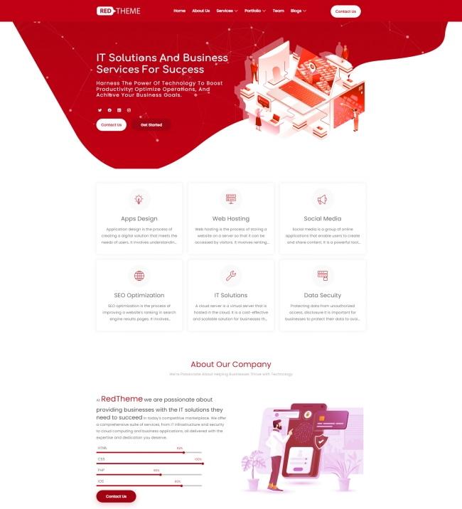 红色风格IT解决方案业务服务网站模板_珊瑚贝